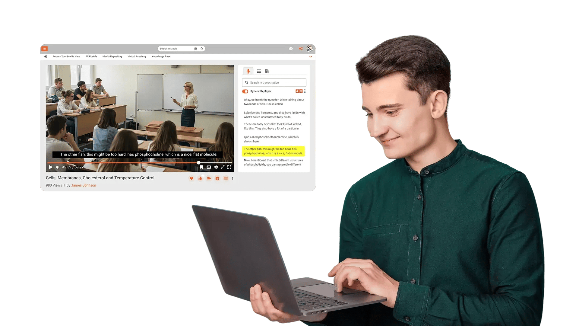 Search spoken words with transcripts and timestamps