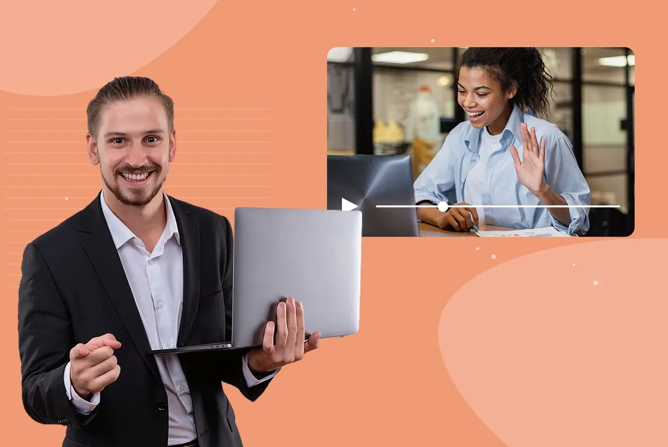 Employee using video conferencing for internal company communication