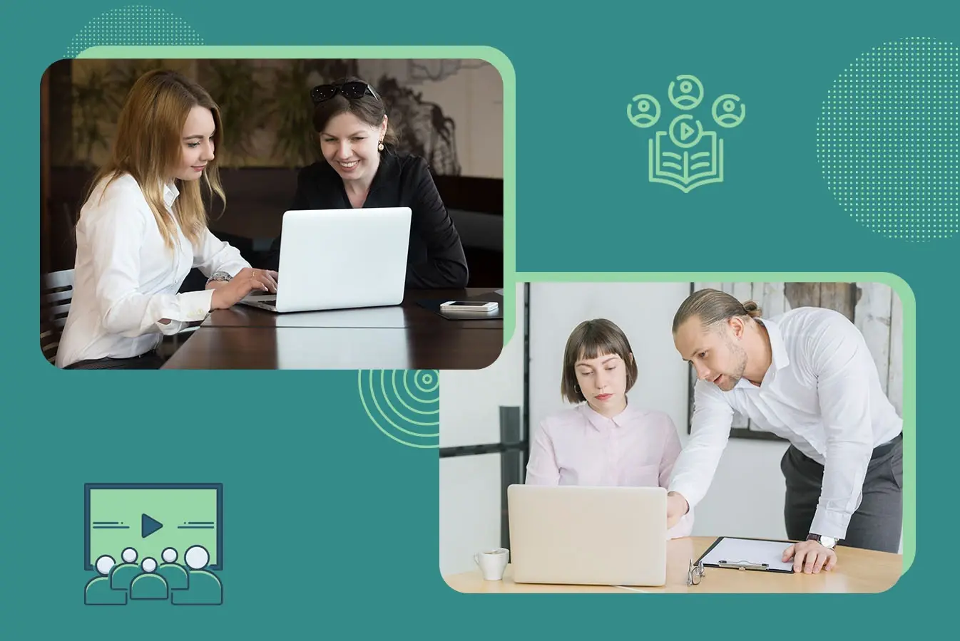 Group of corporate employees working on laptops