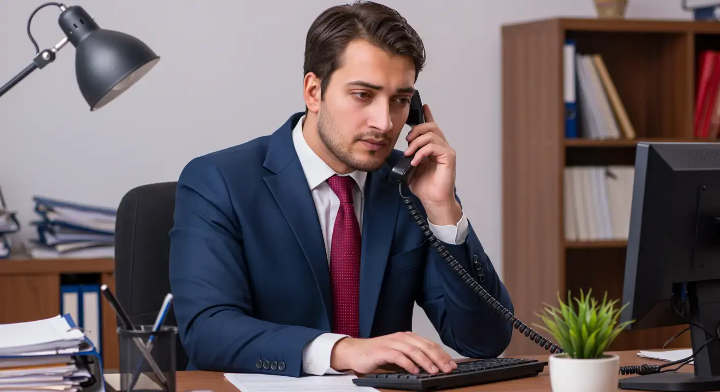 A man calling debtors for his debt collection agency