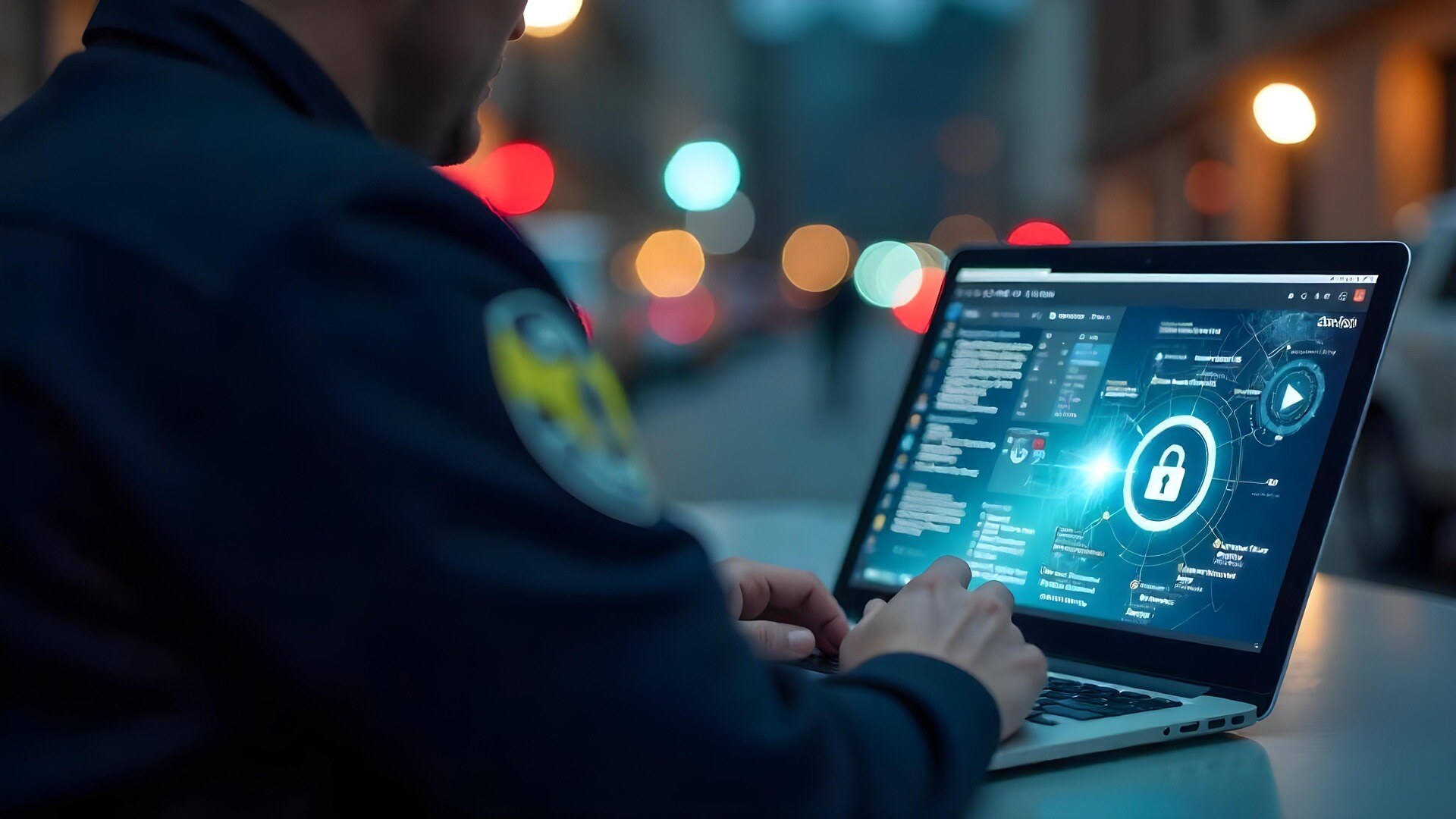 A police officer using laptop