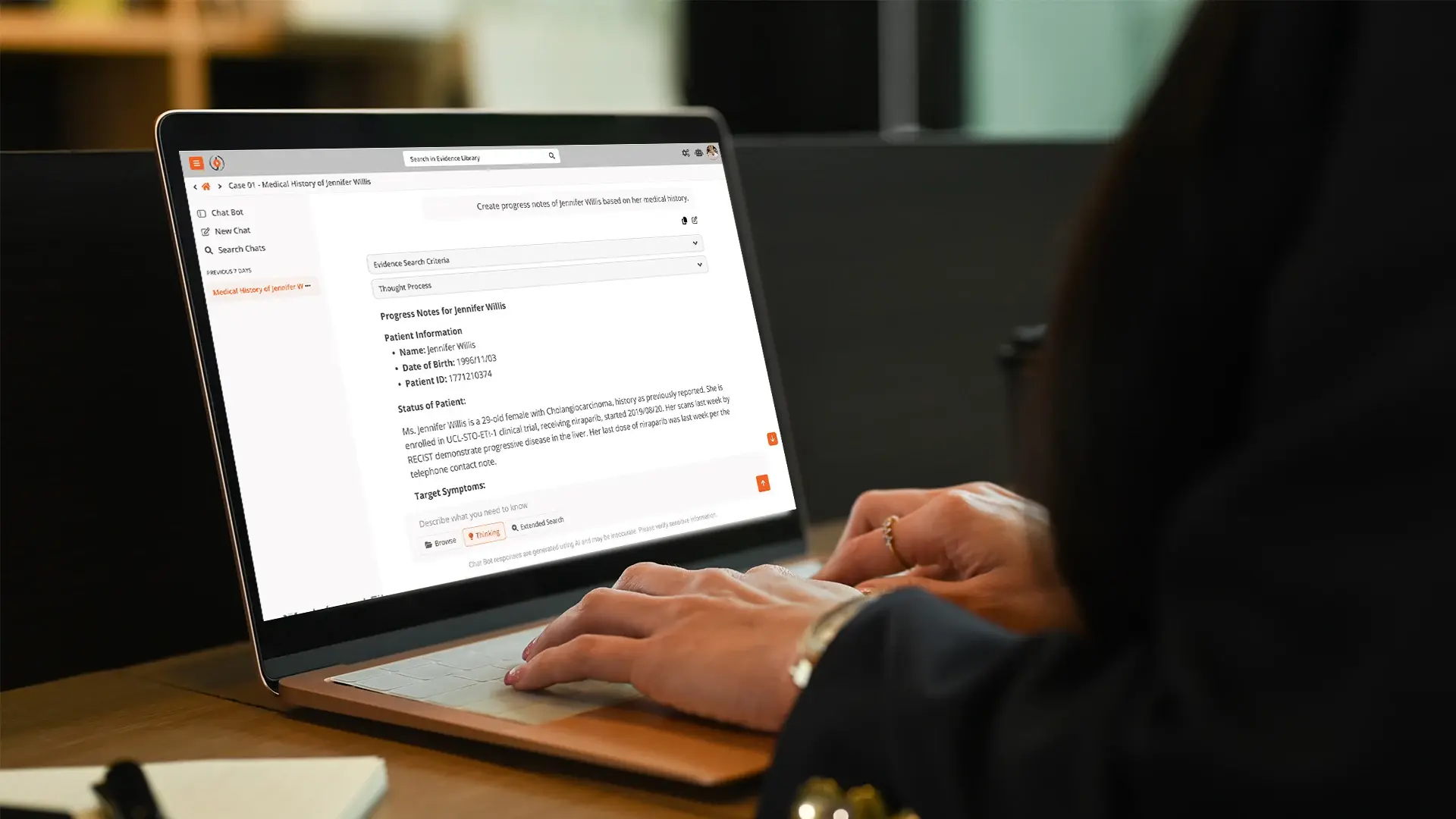A person using intelligence hub for case preparation