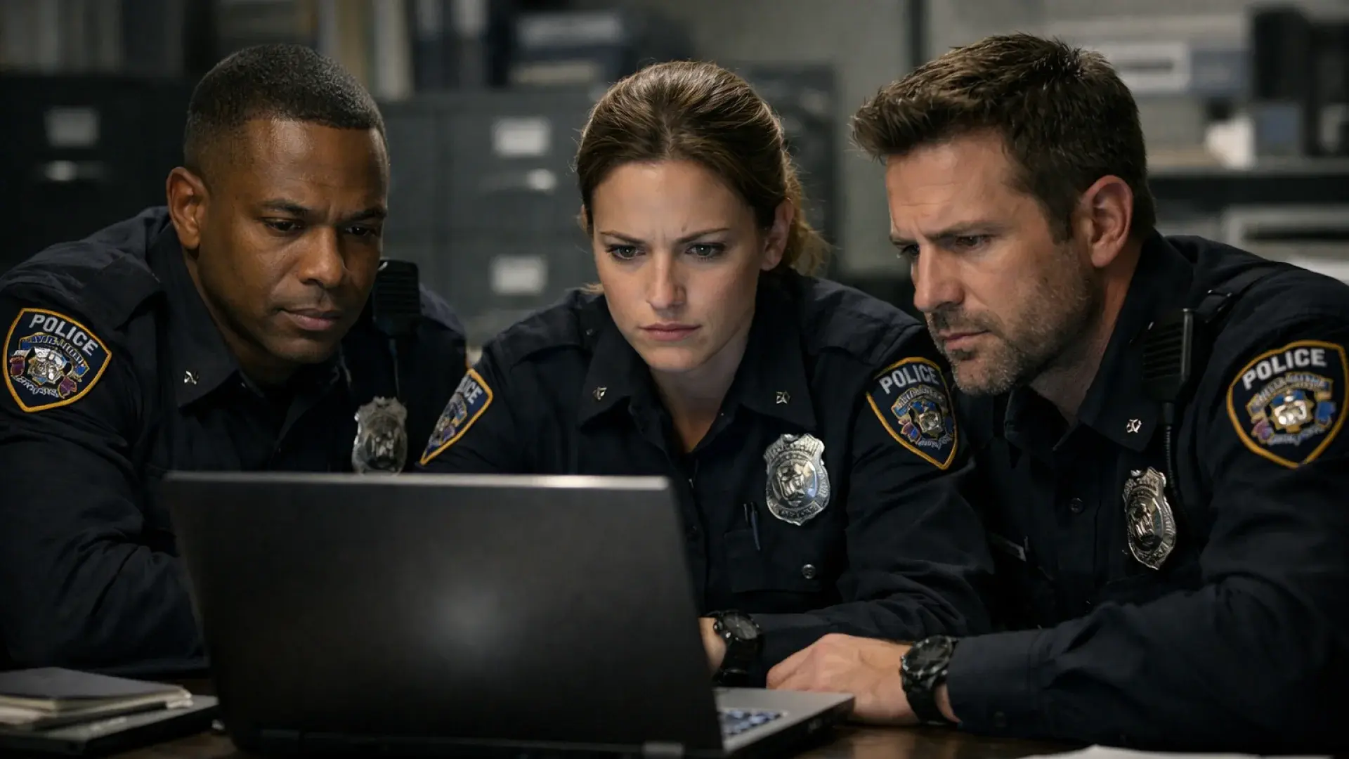 A police officer analyzing digital evidence