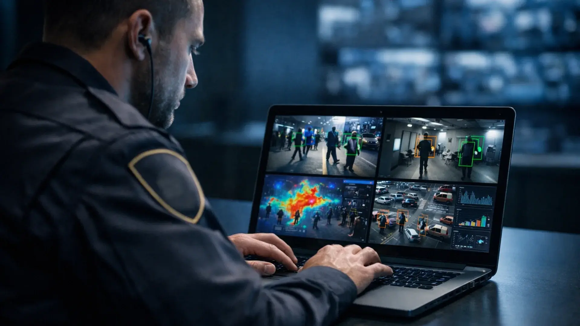 A police officer analyzing digital evidence 