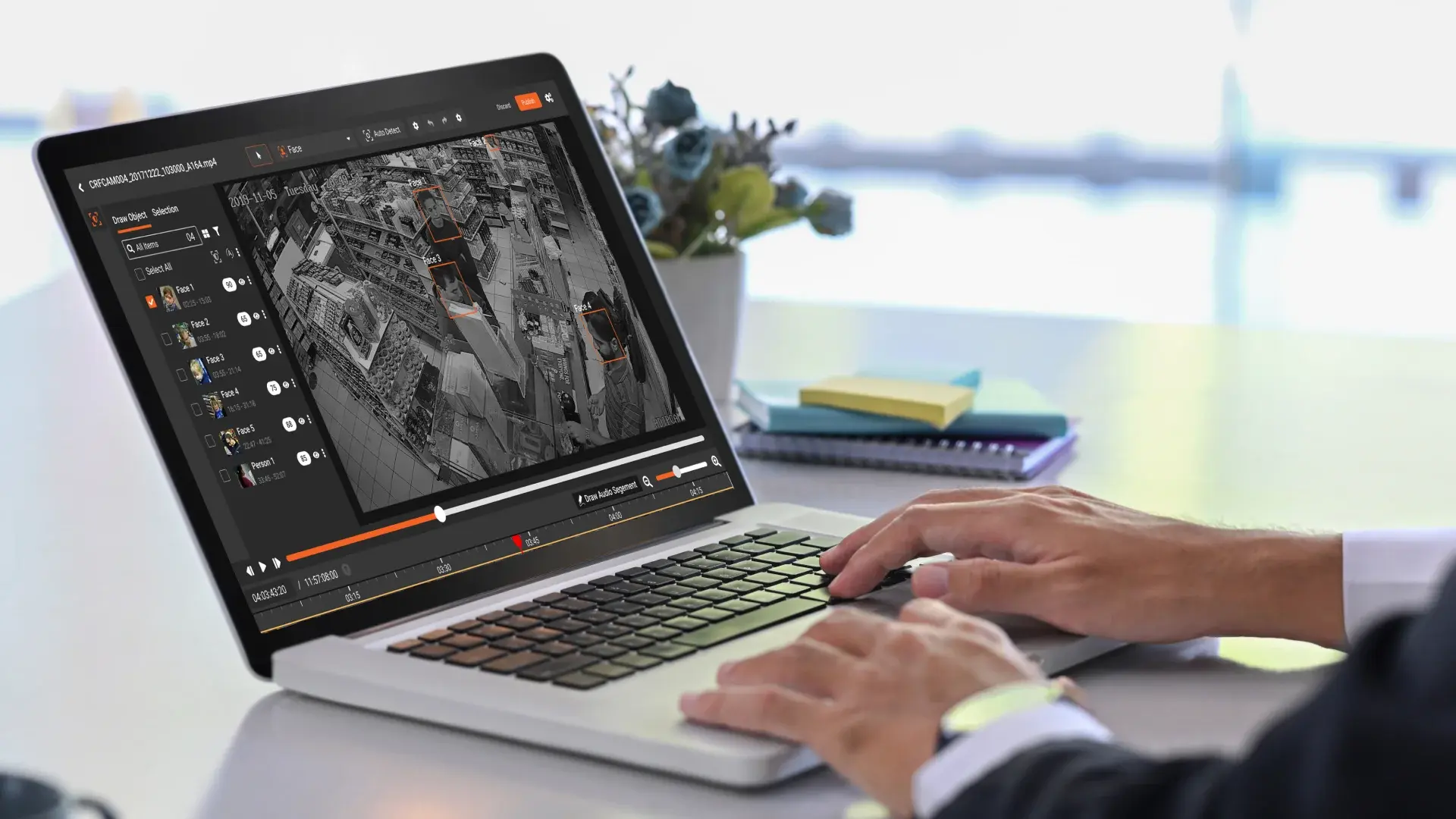 An analyst reviewing a video through an enterprise video redaction software.
