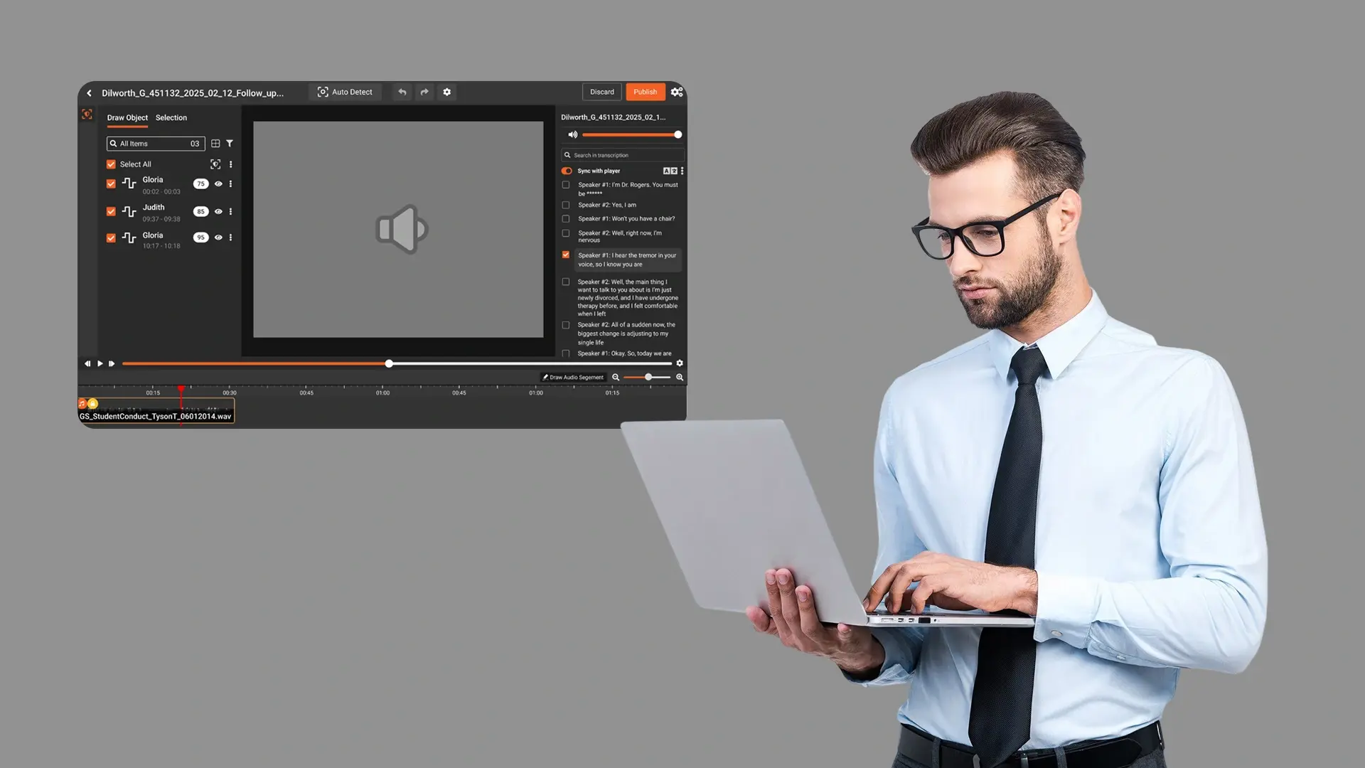 a person redacting call recordings