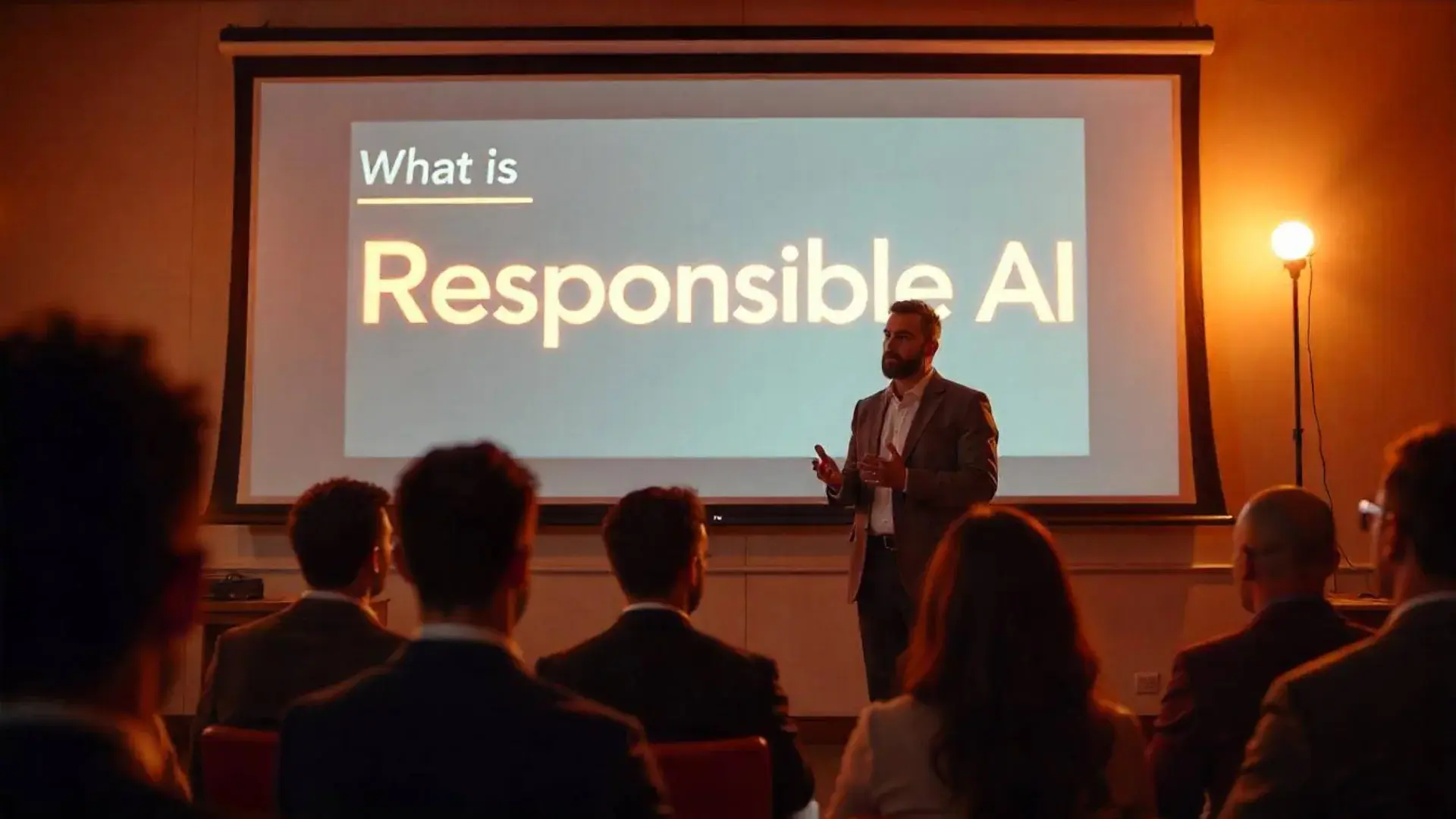 A professor giving a lecture on responsible AI