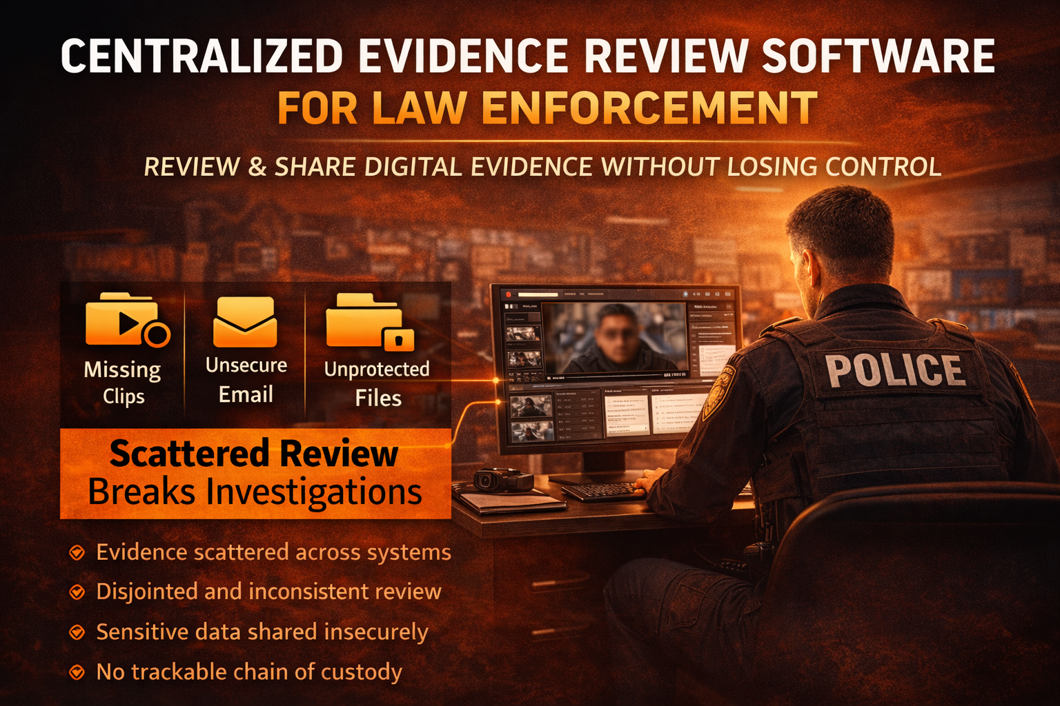 Secure sharing controls in centralized evidence review software for law enforcement