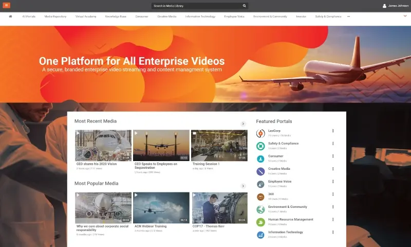 Portal homepage of VIDIZMO EnterpriseTube video streaming platform.