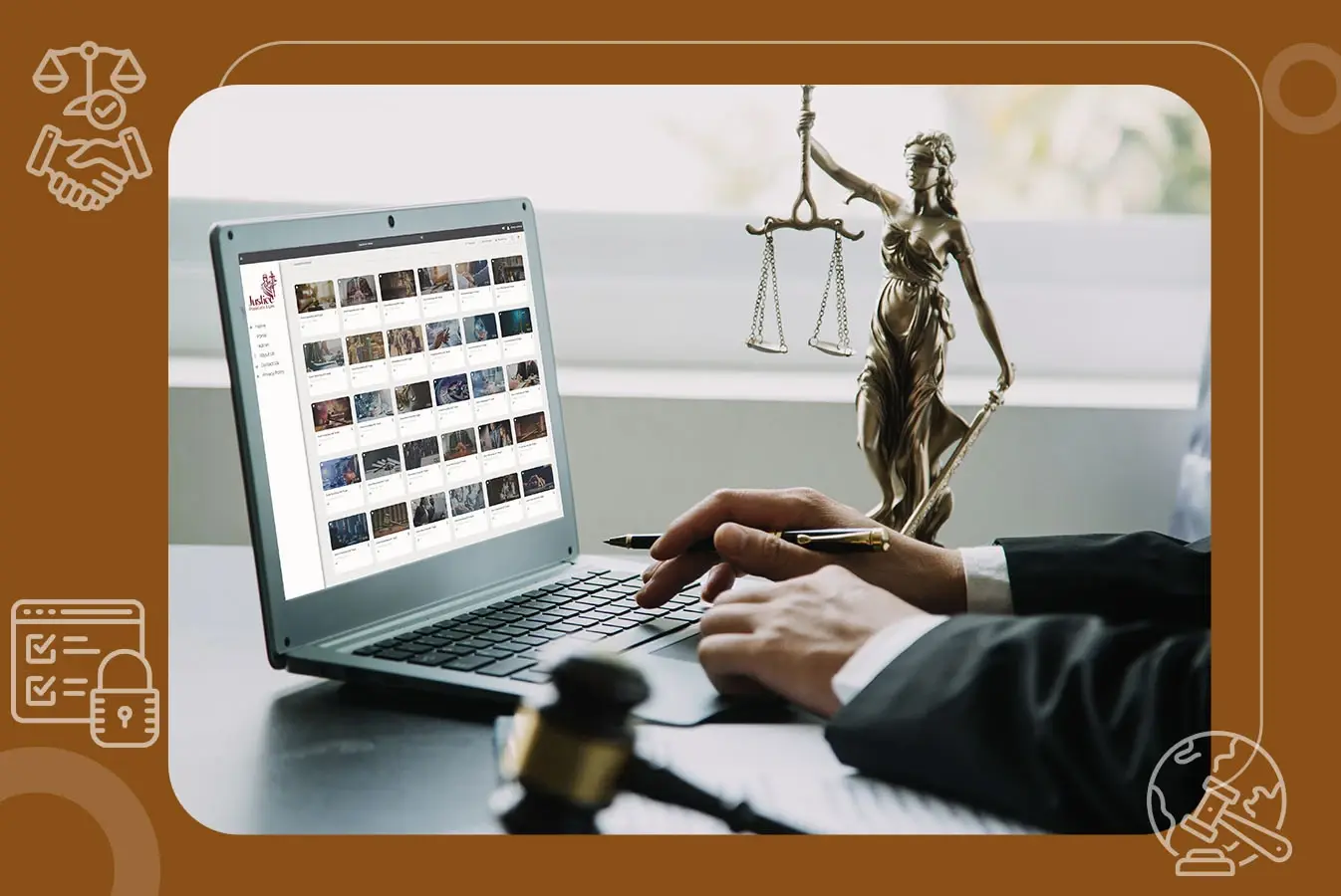 A law enforcement officer viewing a video evidence library on his laptop