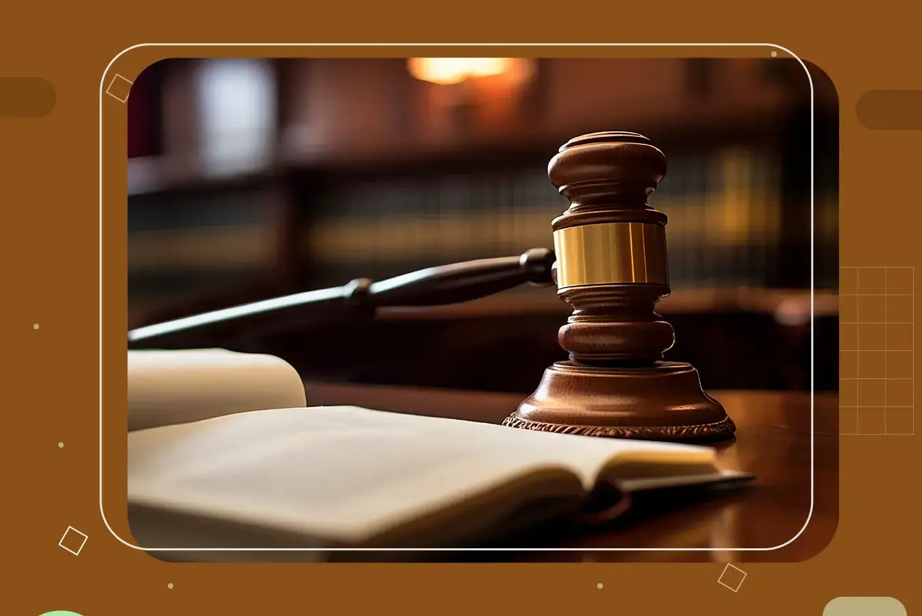 Judge's gavel on a desk, symbolizing justice and law