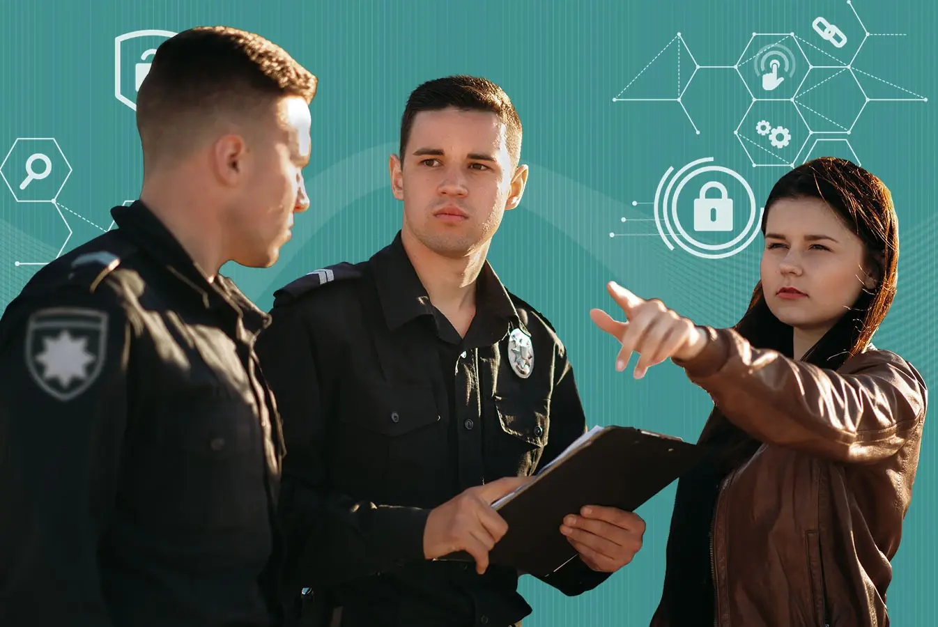 A civilian giving information to two police officers 