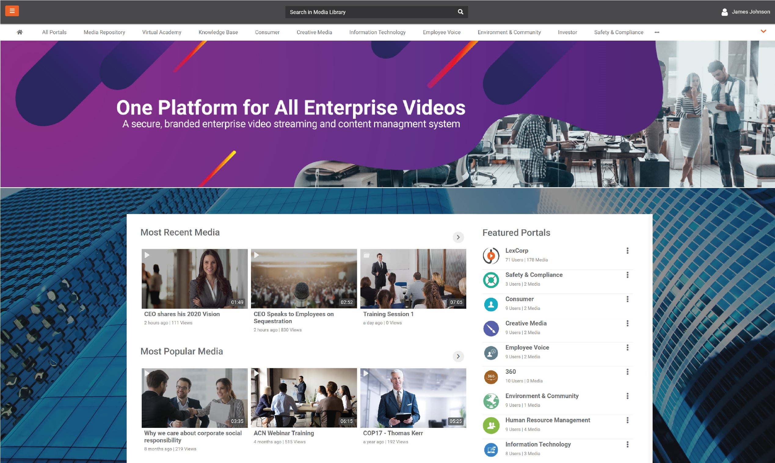 A screenshot of VIDIZMO EnterpriseTube