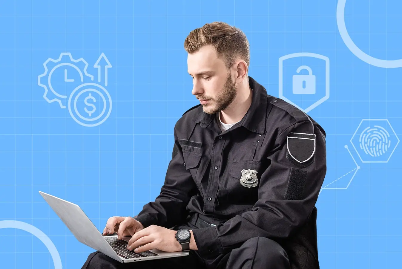 A police officer using his laptop 