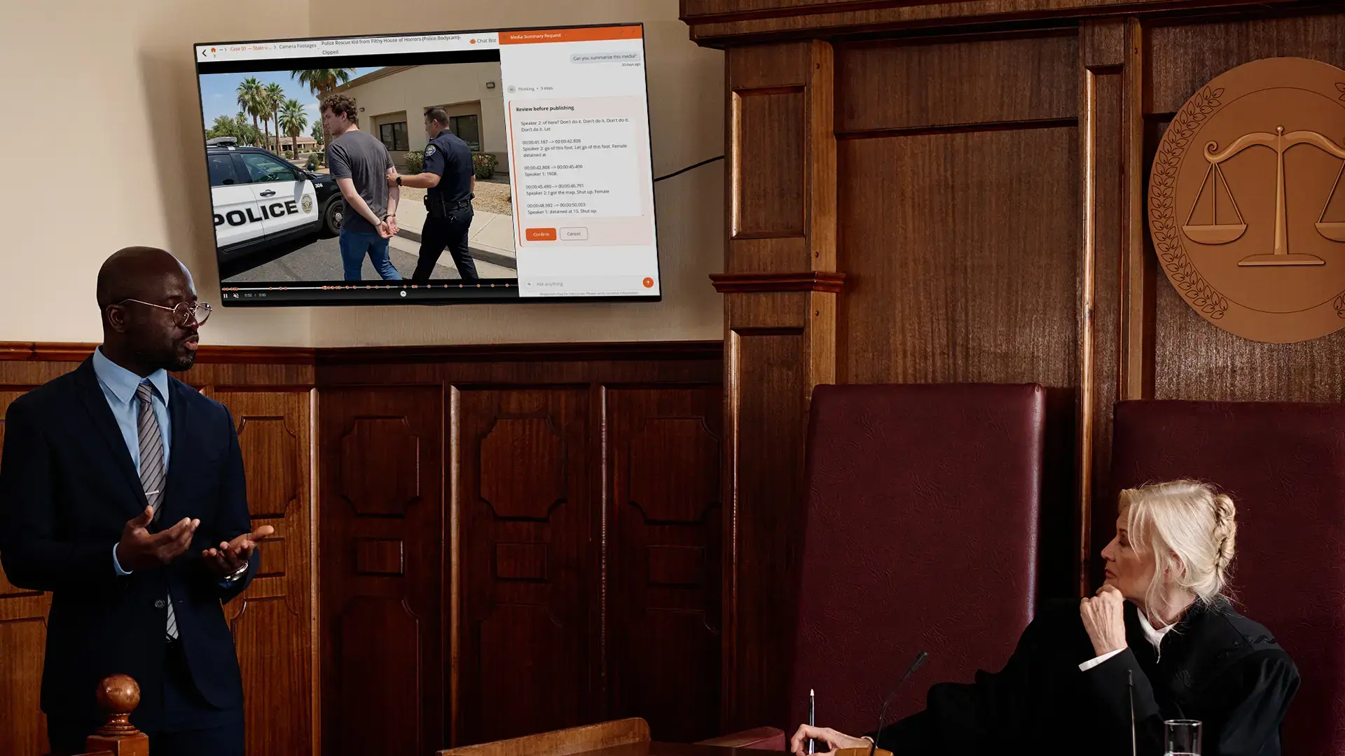 a legal office presenting bodycam footage analyzed by Intelligence Hub in the court