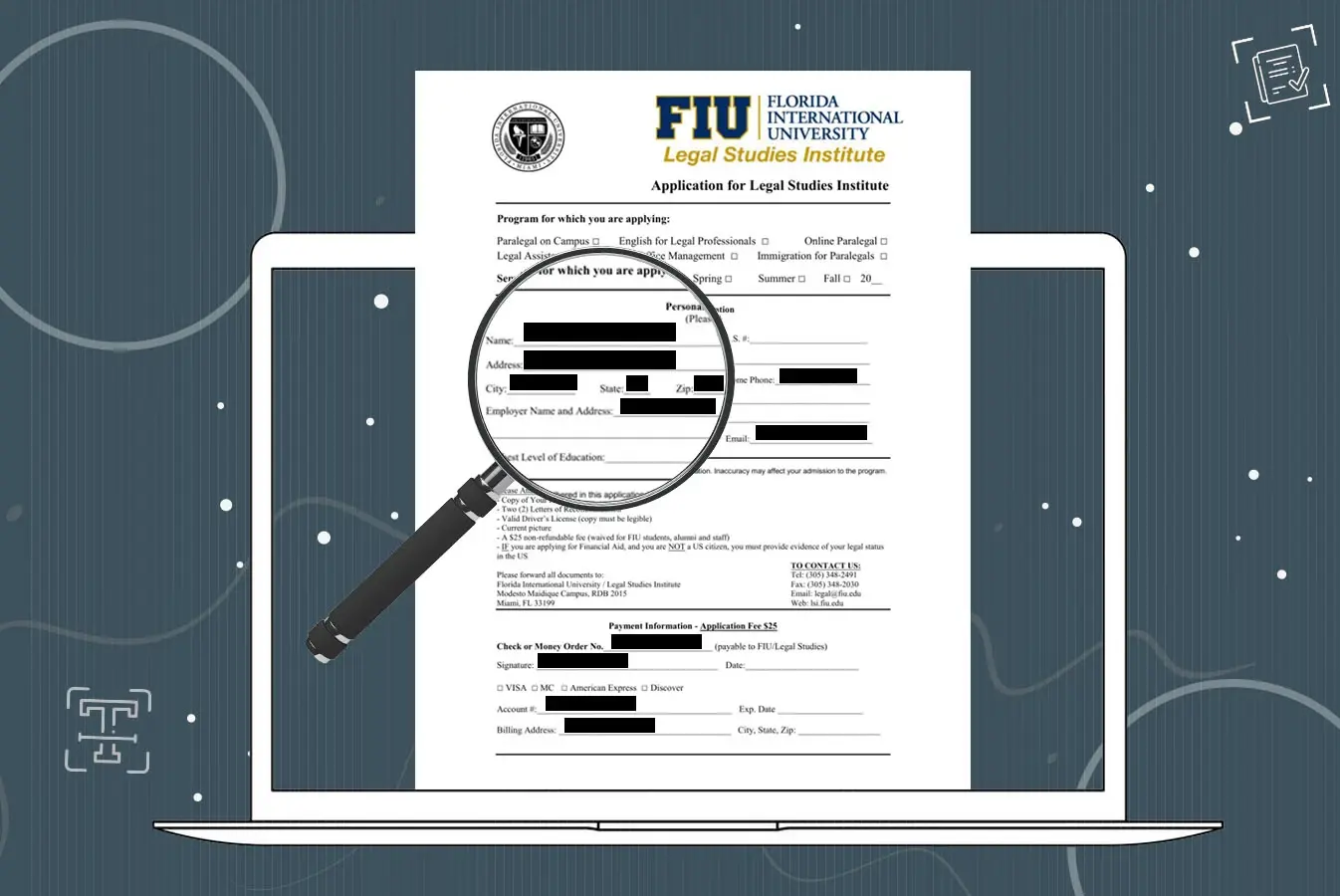 A Florida International University document with redacted text 