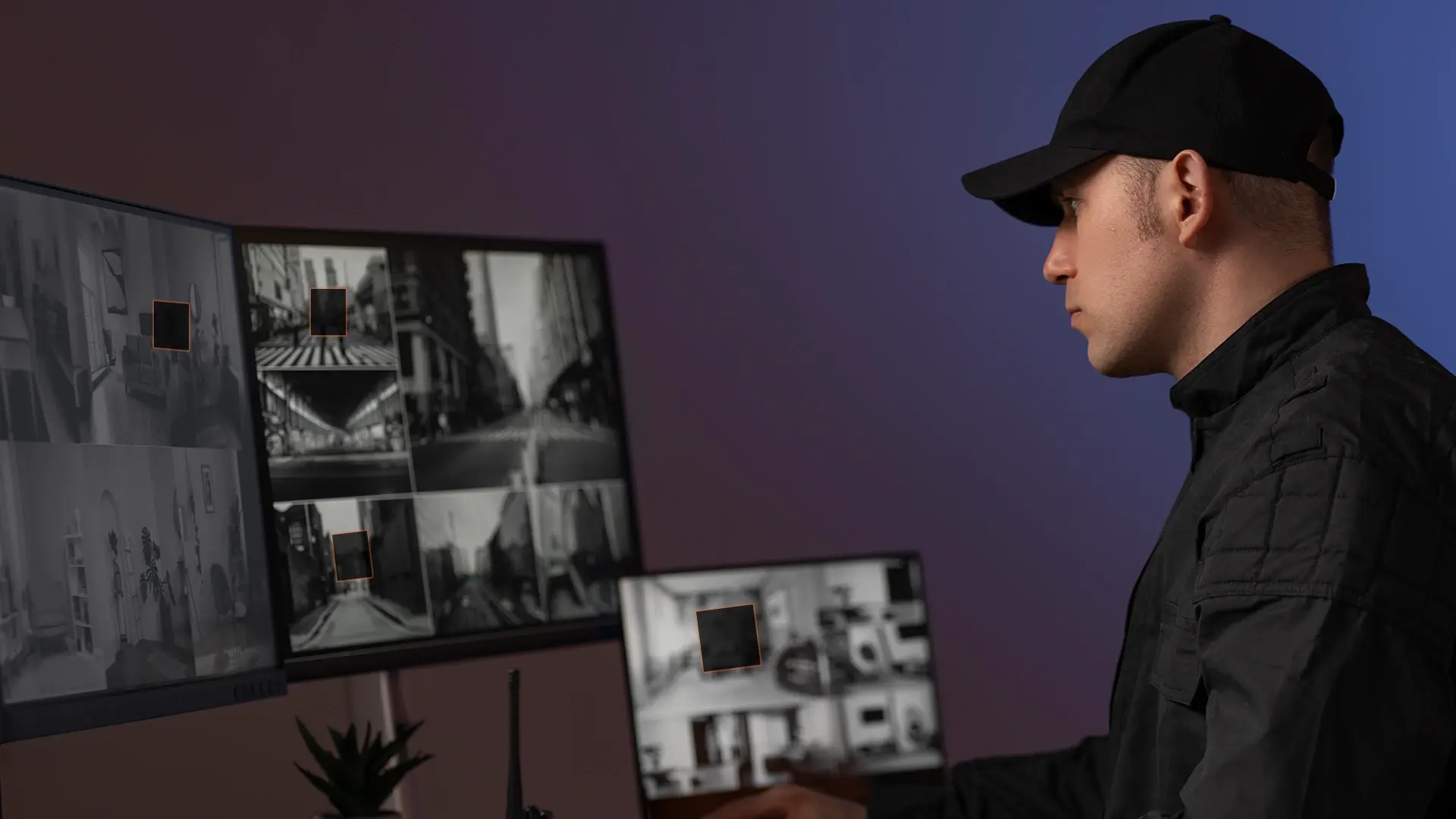 security personal watching CCTV footages