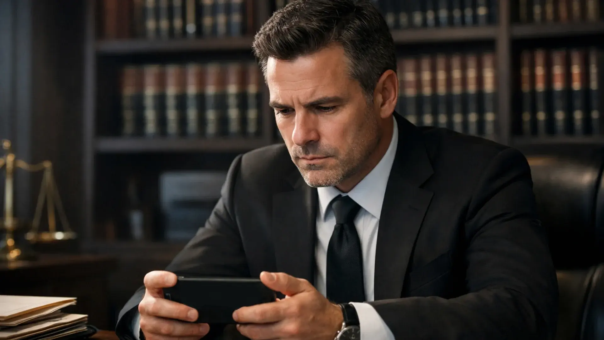 A legal officer looking at a evidence in the phone