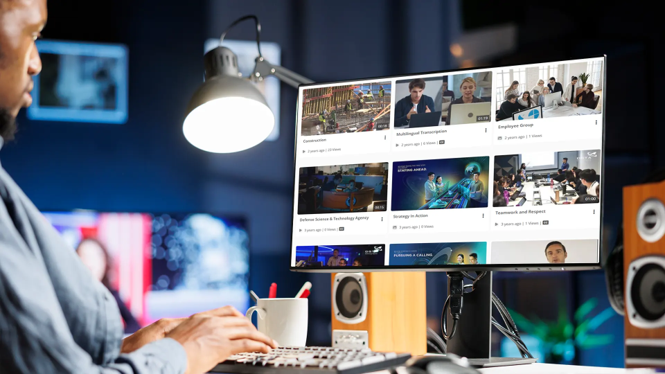 a person searching through video library