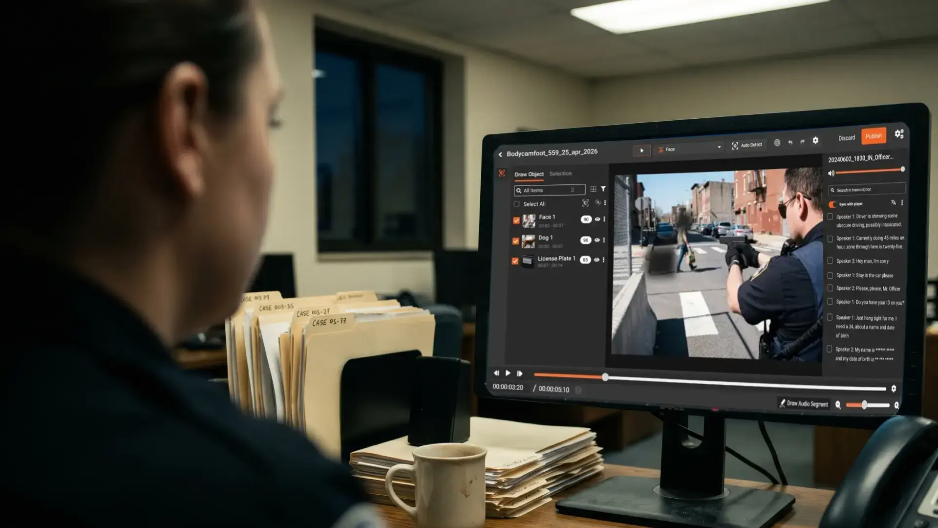 a police officer redacting body camera footages