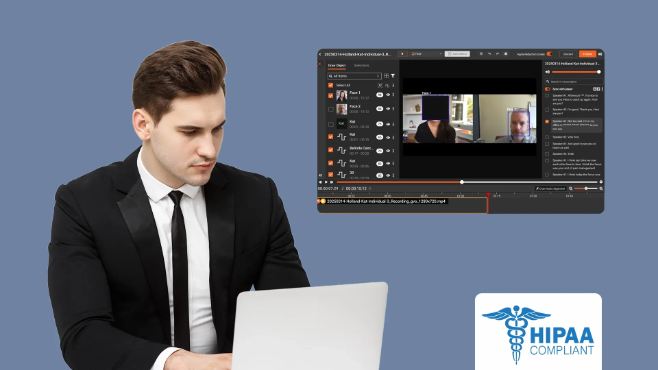 a person redacting faces from a video