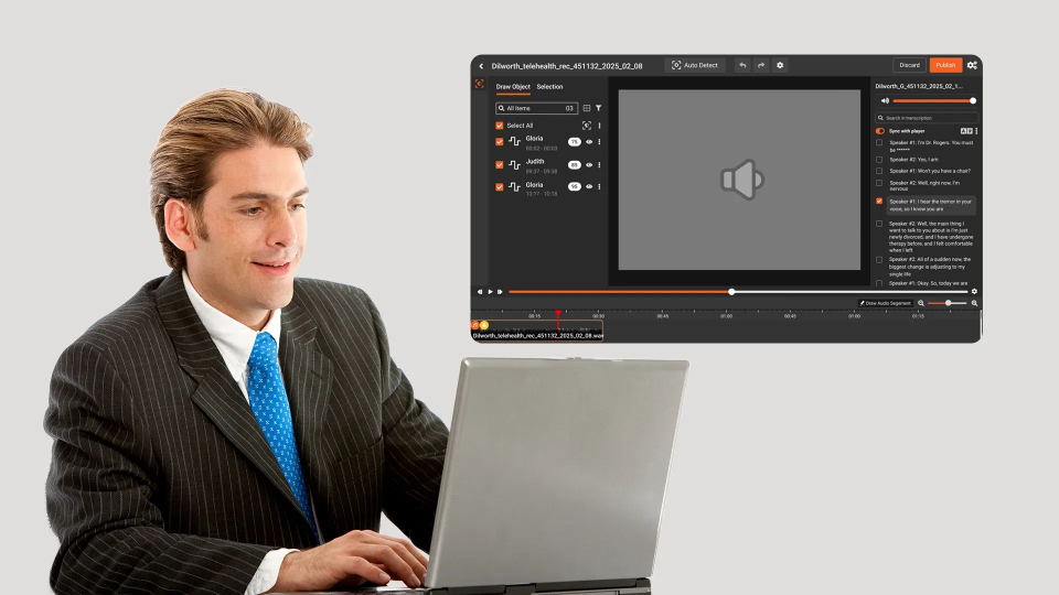 a person redacting telehealth session recording