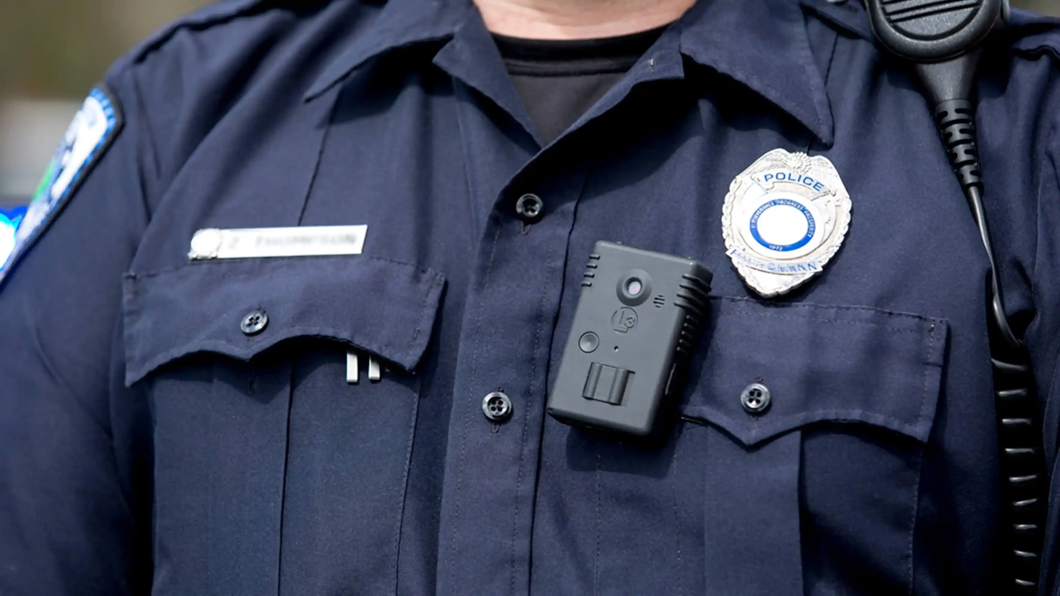 A police officer wearing a body-worn camera