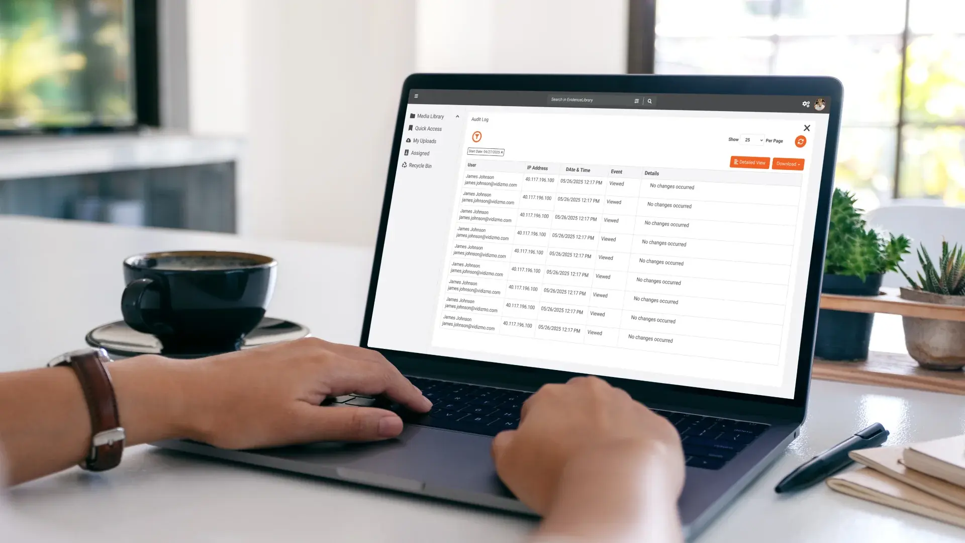 a person viewing audit trail report on a digital evidence management system