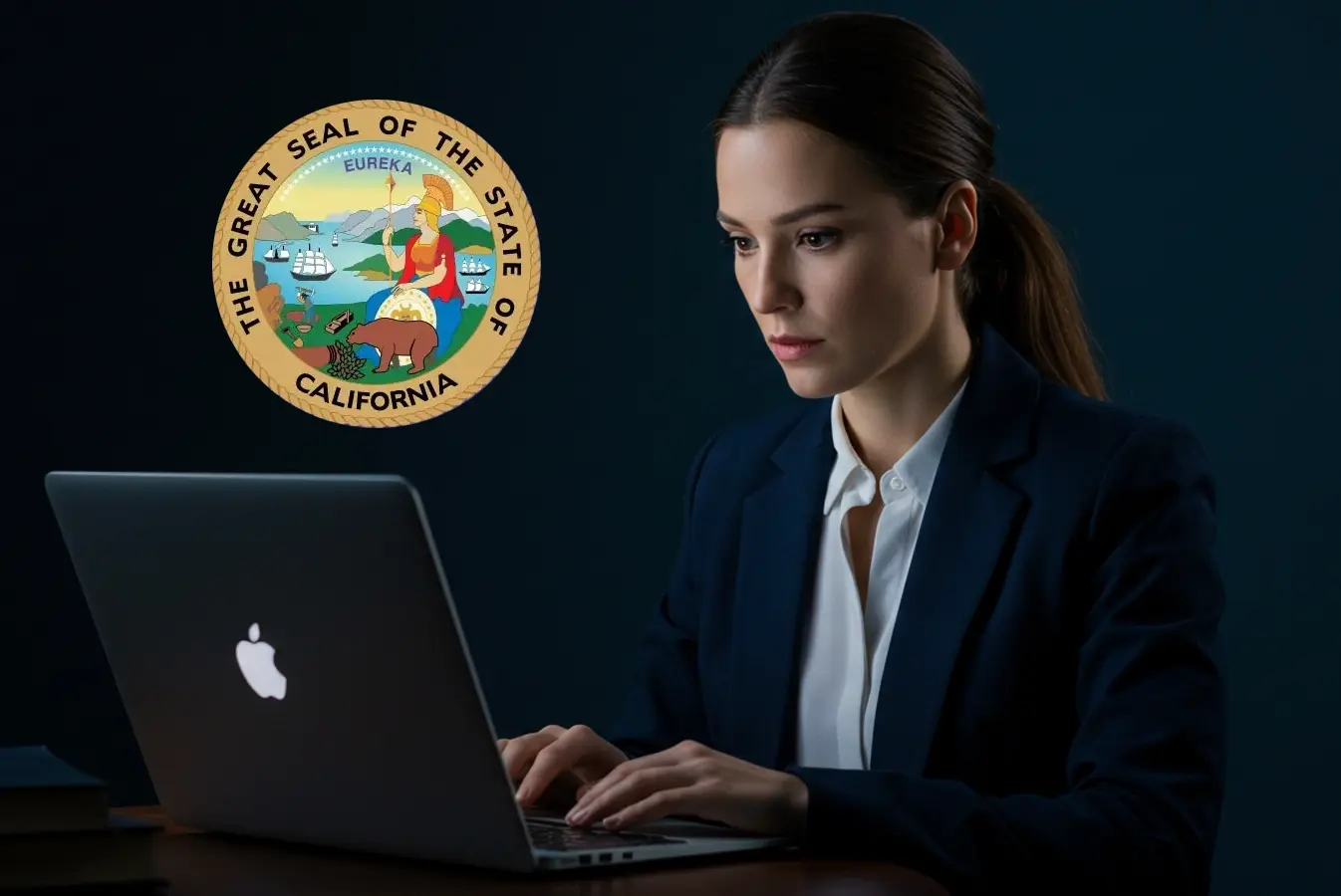 A female legal professional using her laptop.