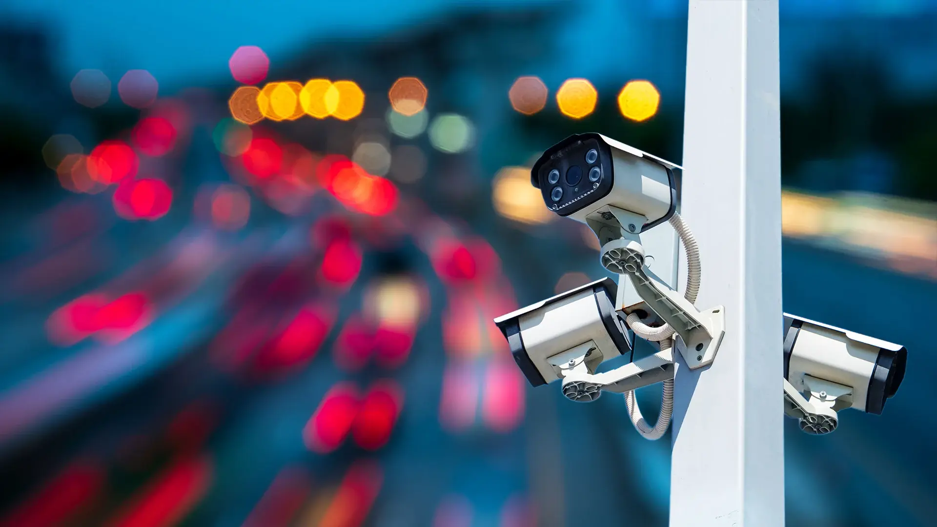 A surveillance camera on a pole