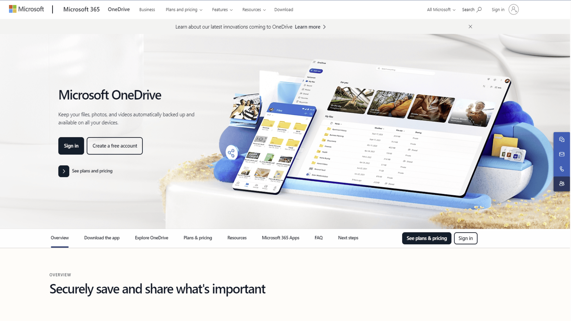 Microsoft OneDrive website homepage