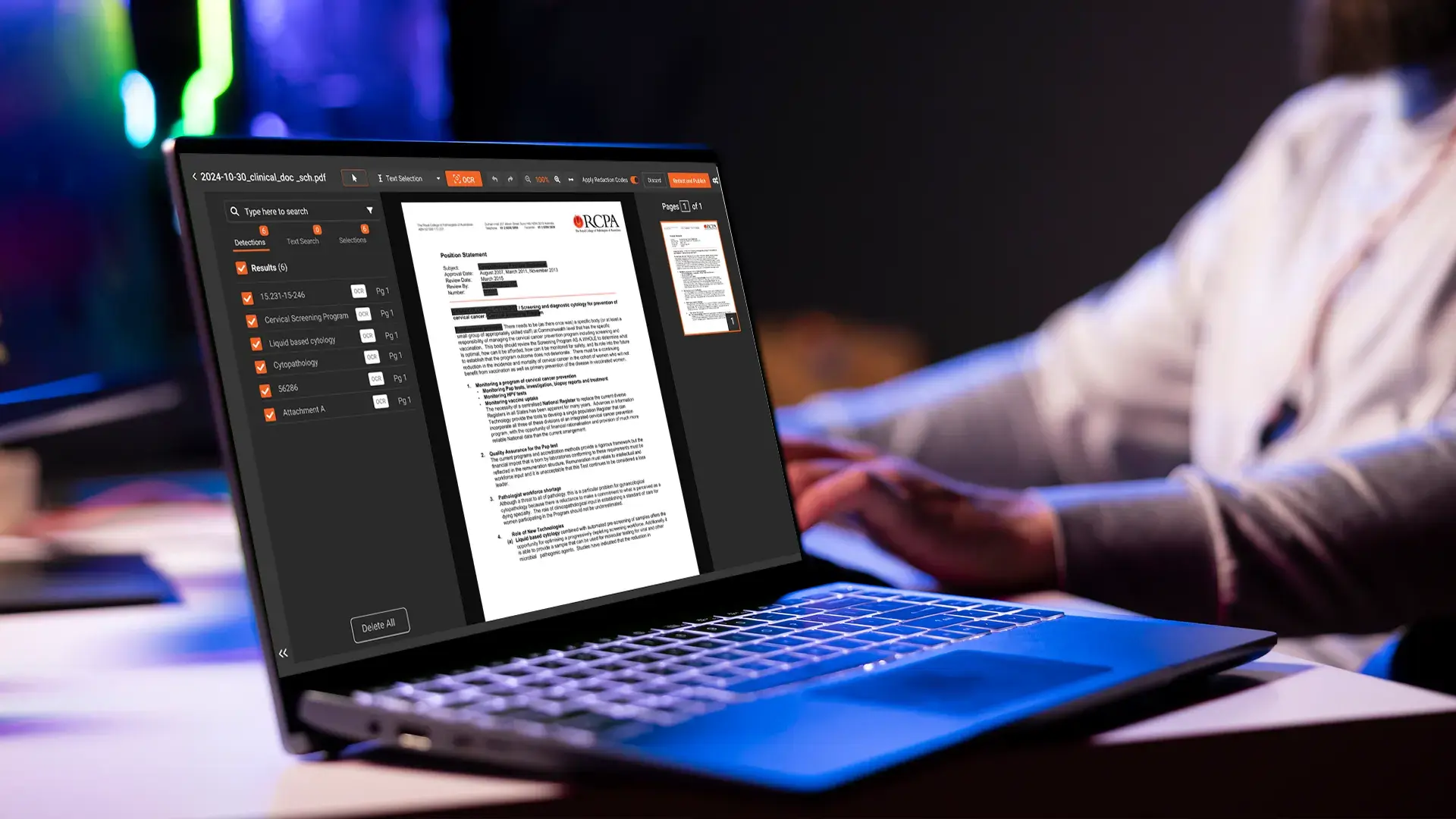 a person redacting clinical documents