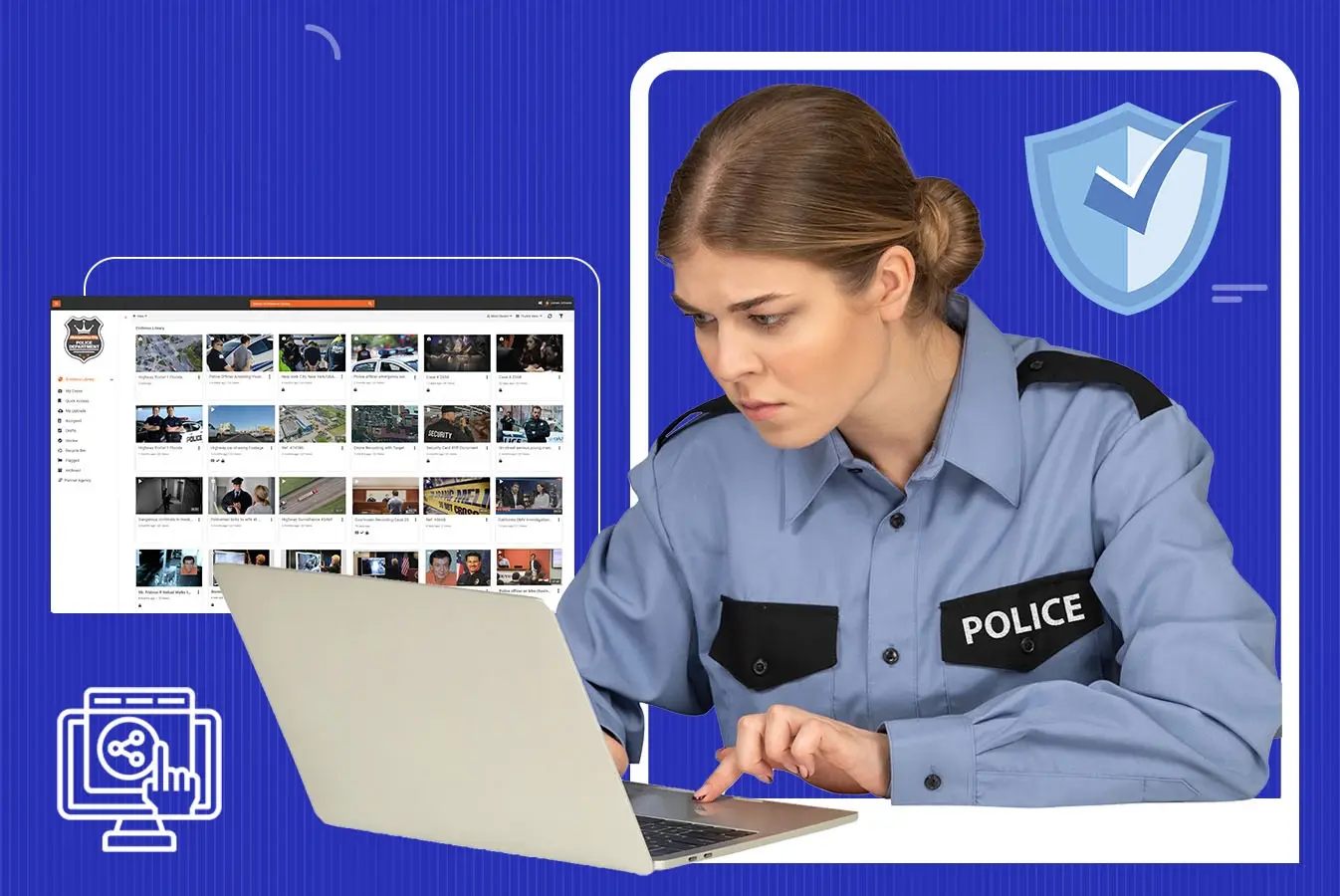 A police officer using Digital Evidence Management System 