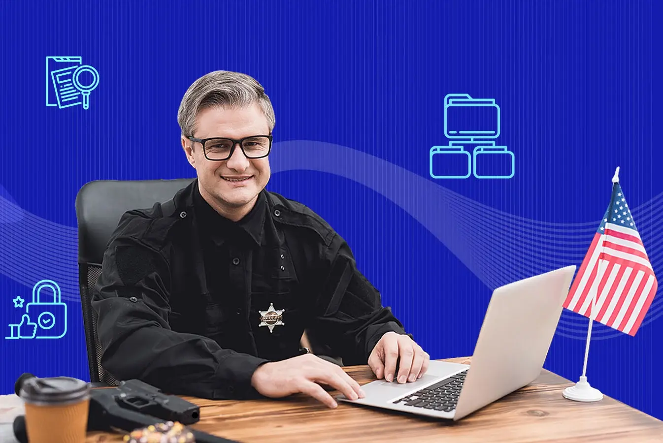 A police officer working on his laptop 