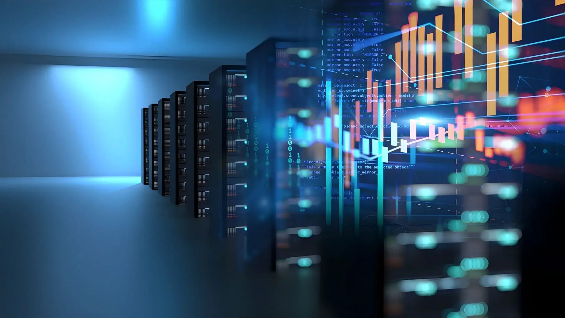 A cloud datacenter with illuminating lights