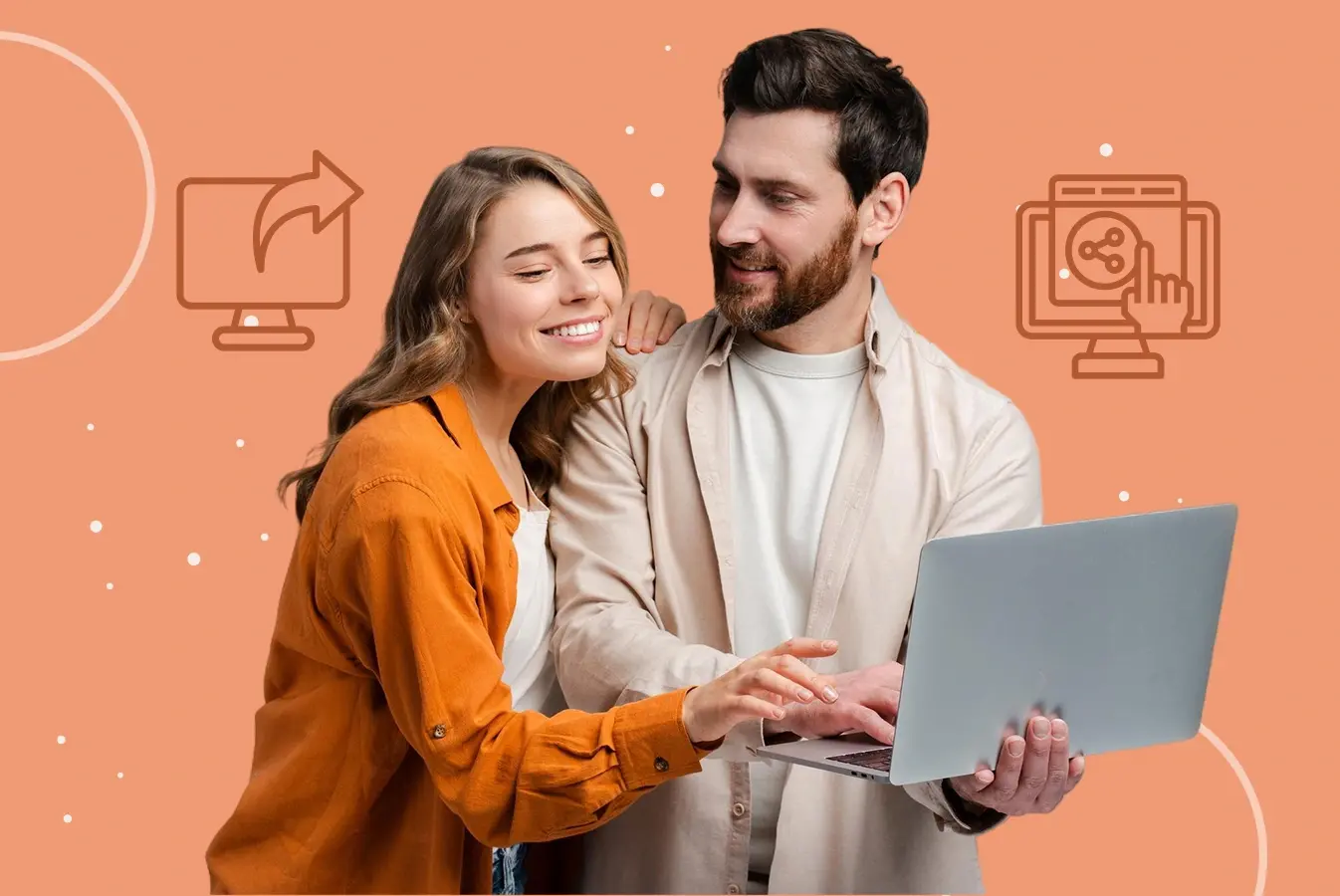 Man and woman working together on laptop