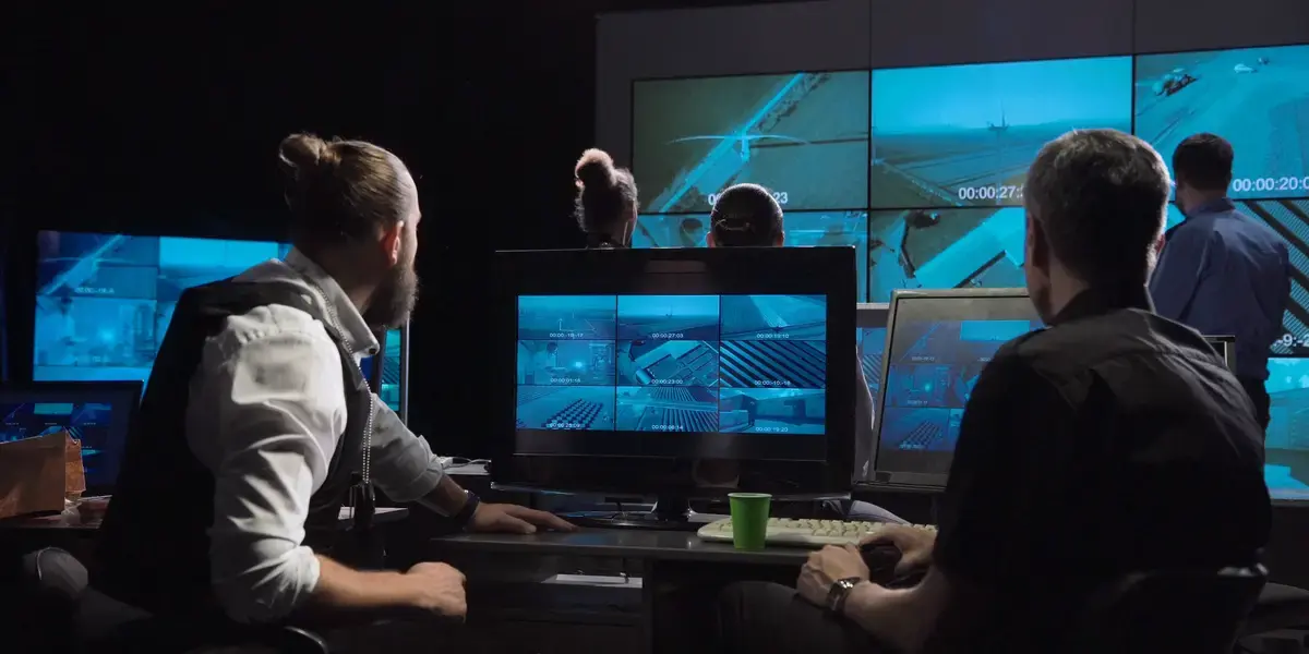 Two officers watching video surveillance footage