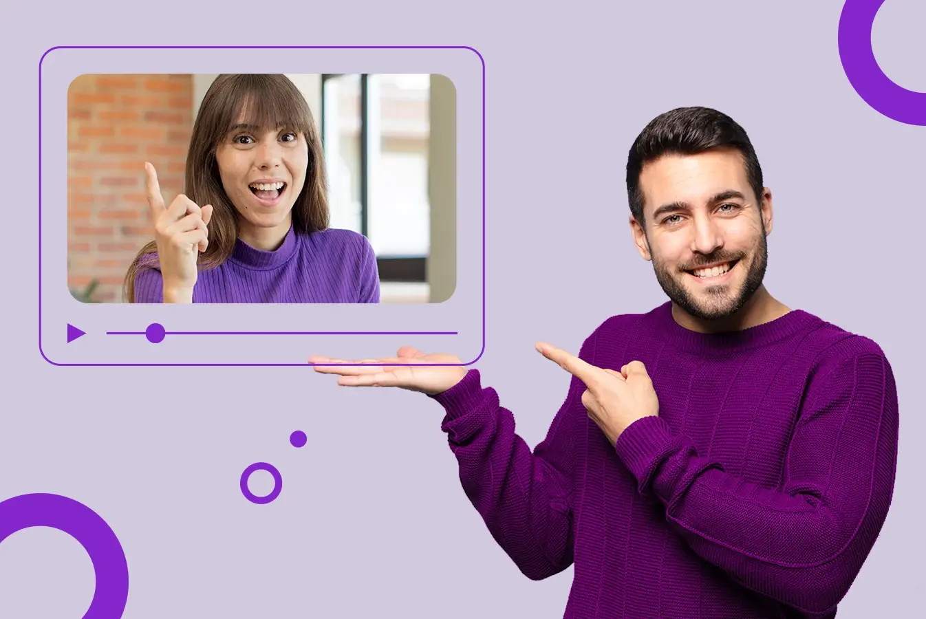 Man presenting a video call with enthusiastic woman