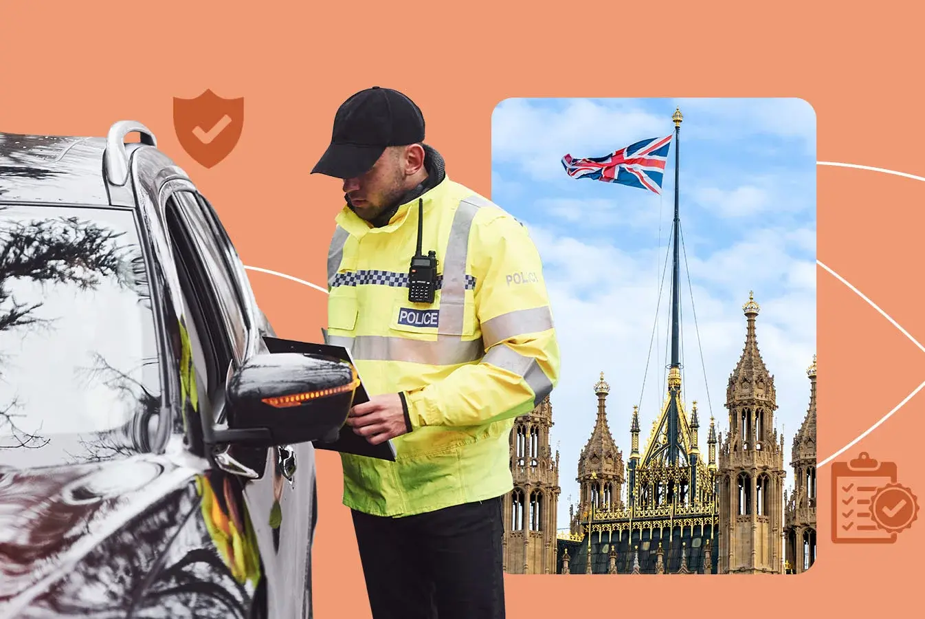 A UK police officer investigating a car driver