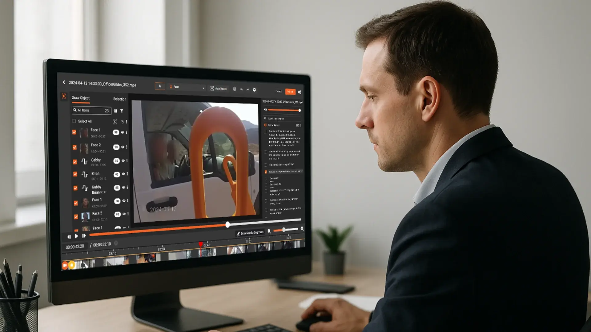 Bulk cctv Video redaction software demonstrating face redaction using sample data