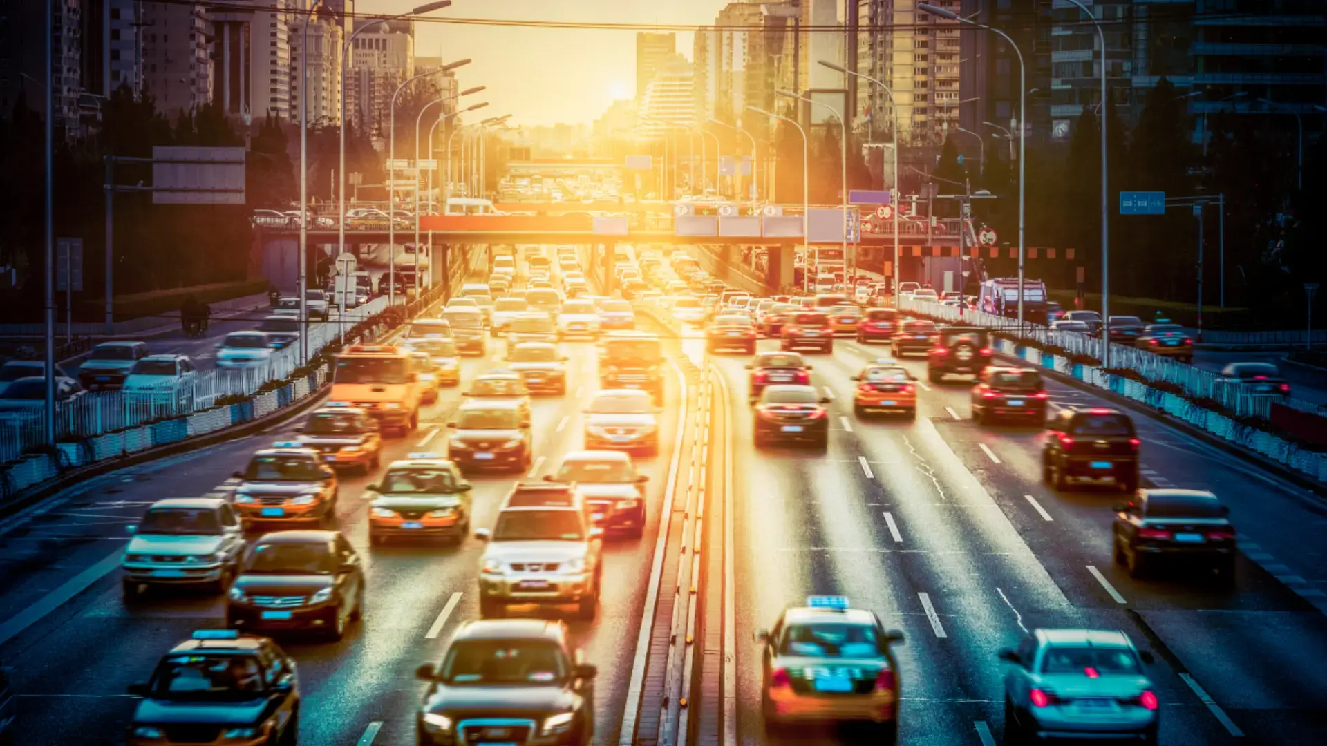 Vehicles moving on a highway.