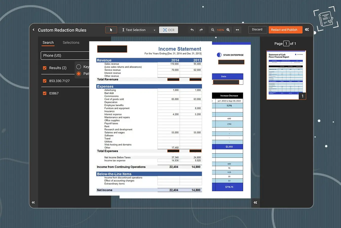 A redacted financial statement 