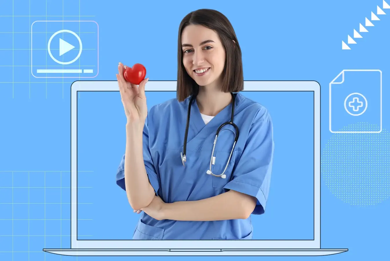 A doctor holding a heart shaped object 