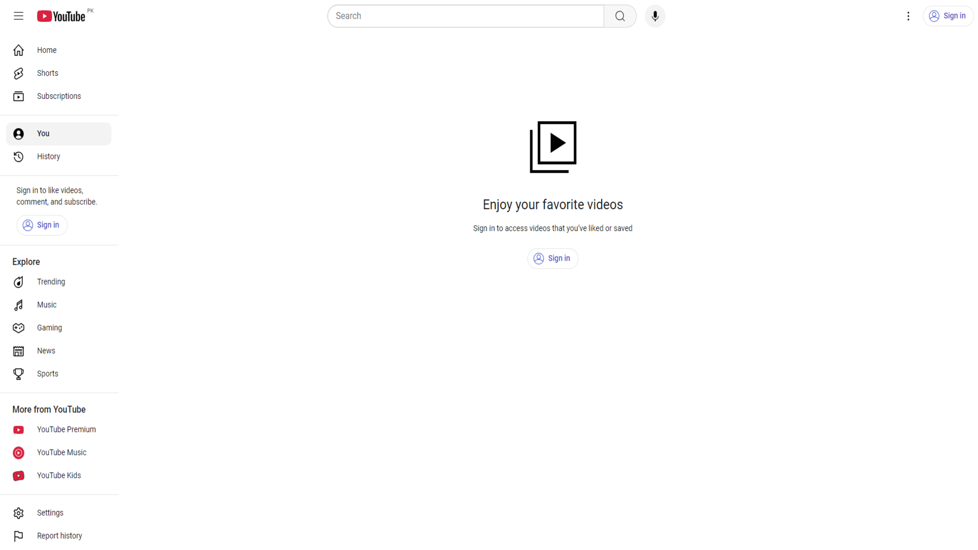 YouTube website homepage