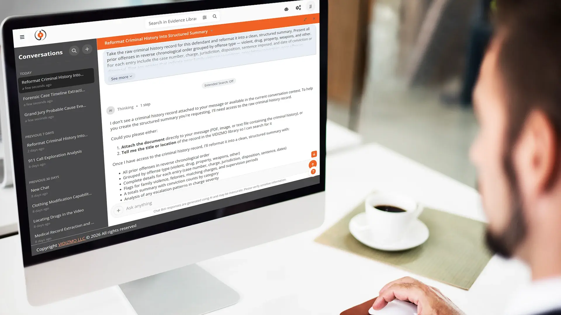 A legal professional using AI Intelligence Hub to analyze the data and to solve the cases faster