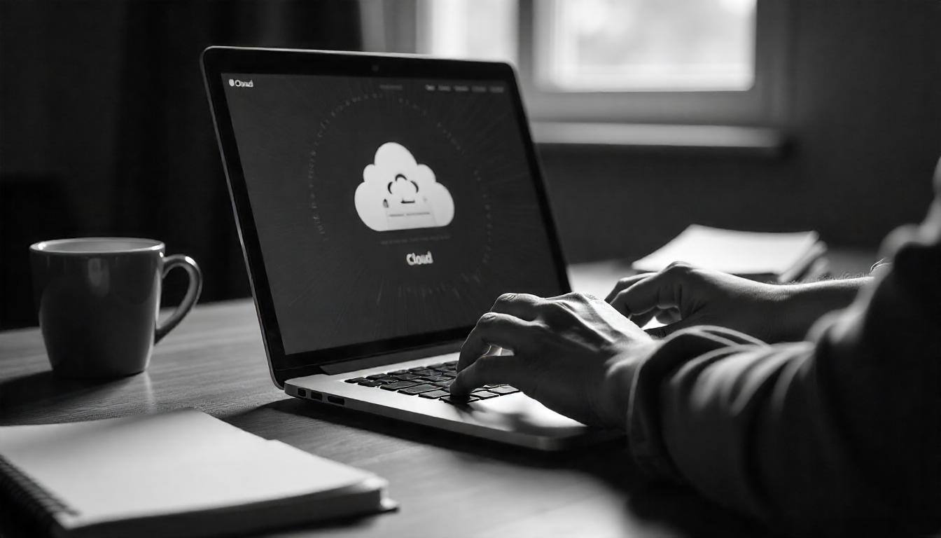 a picture of laptop showing a cloud logo