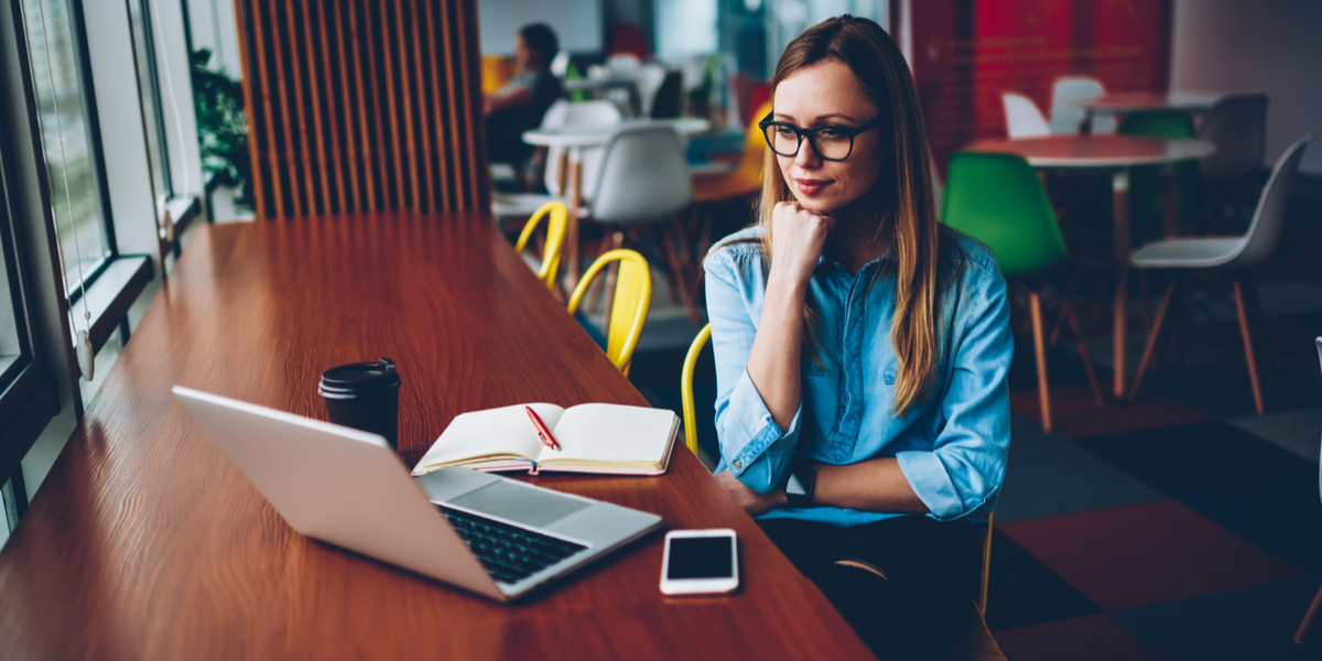 An employee watching video training