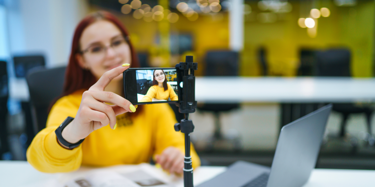 A woman conducting a live stream