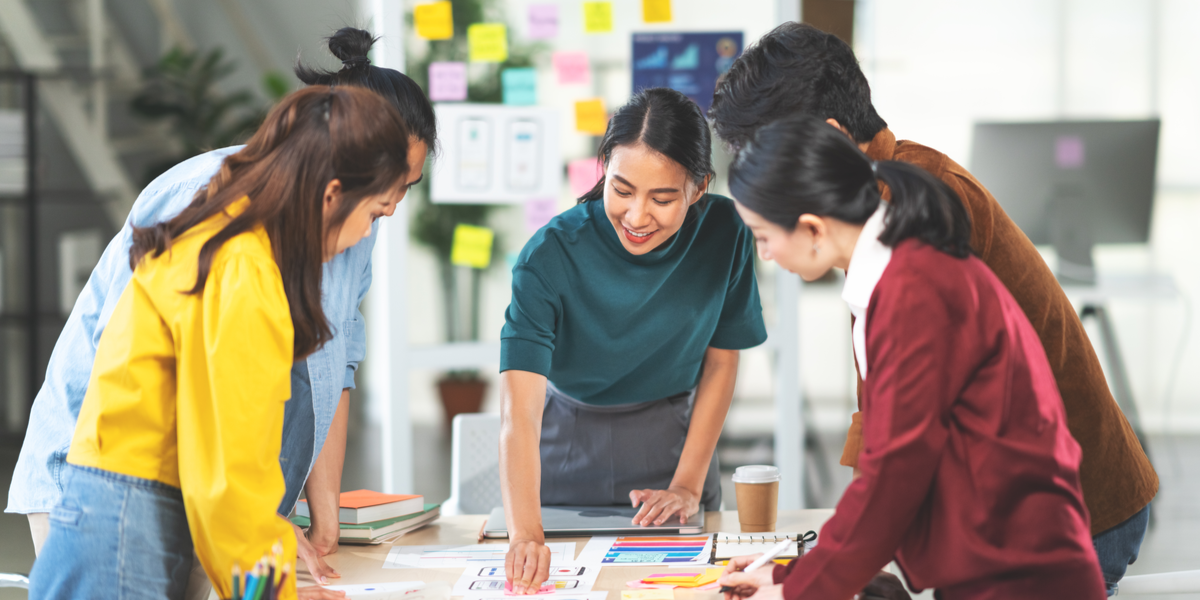 Business professionals discussing employee onboarding