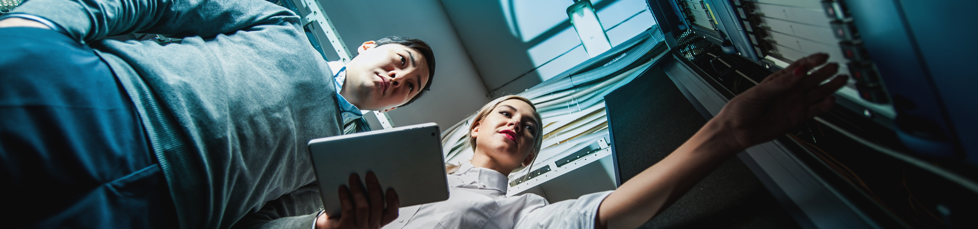 A man and woman in a cloud datacenter